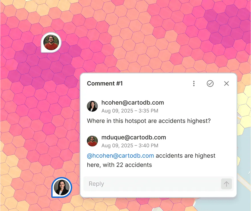 Accidents hotspots map with comments mobile