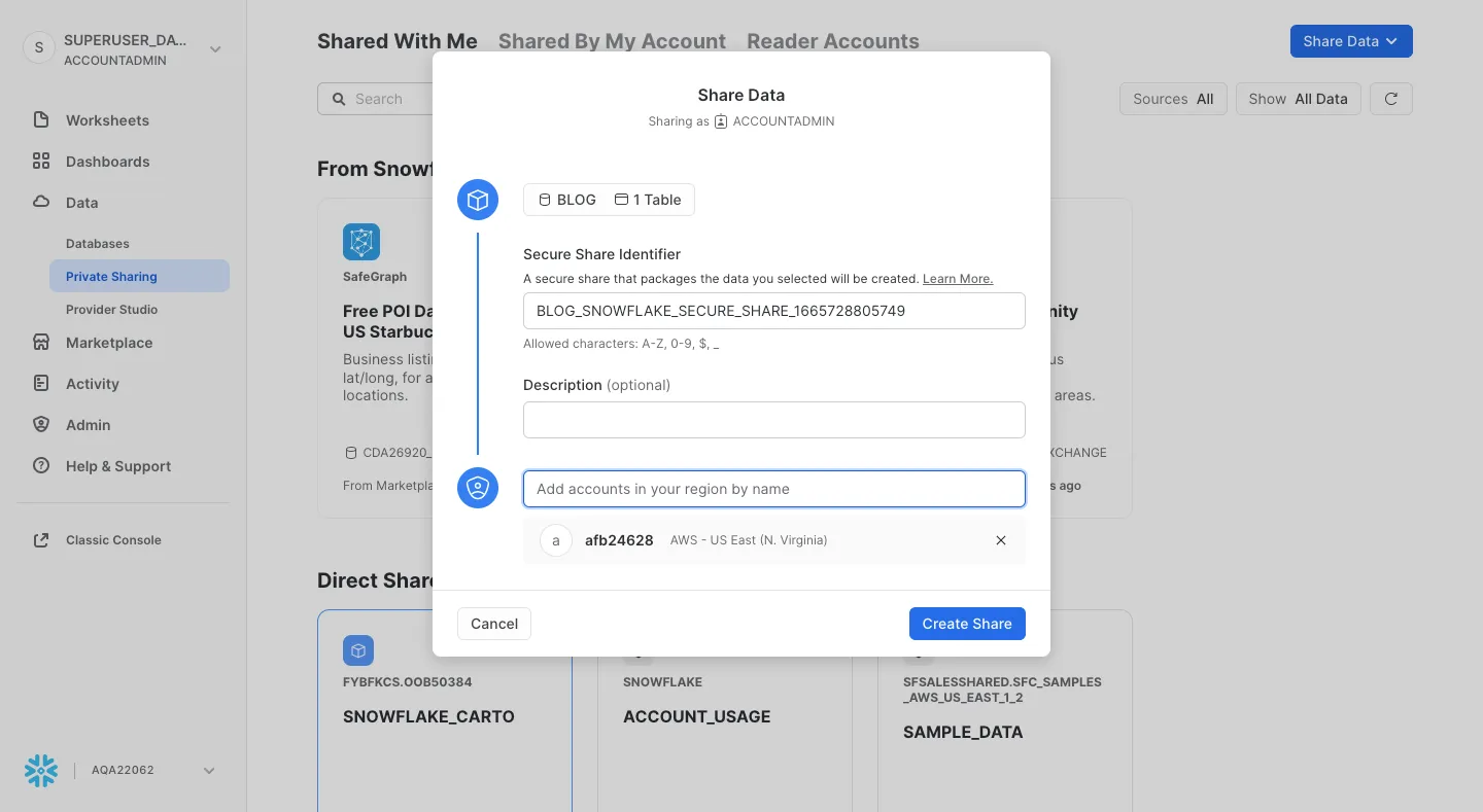 Sharing data with Snowflake: stage 1