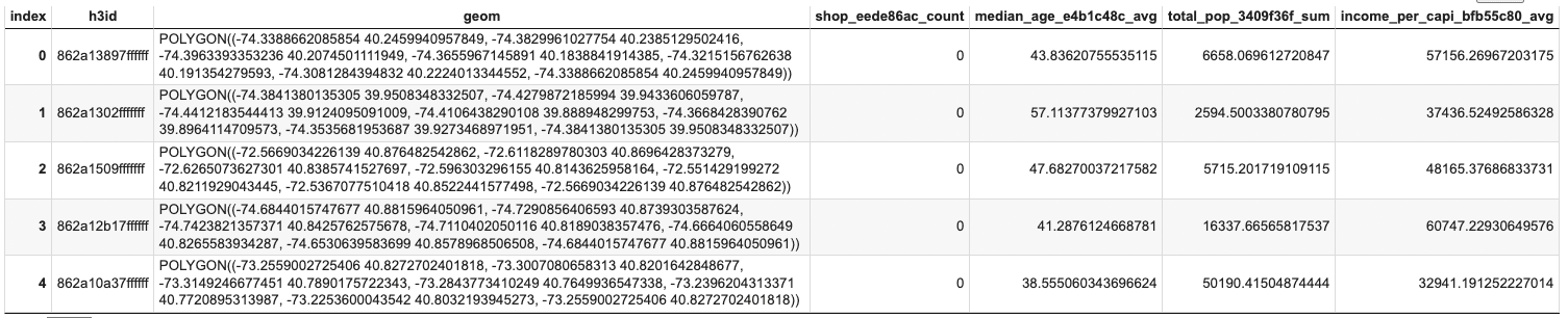Screenshot of the results of the enrichment process