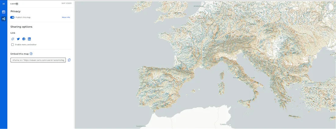 Screenshot showing embedding & sharing options