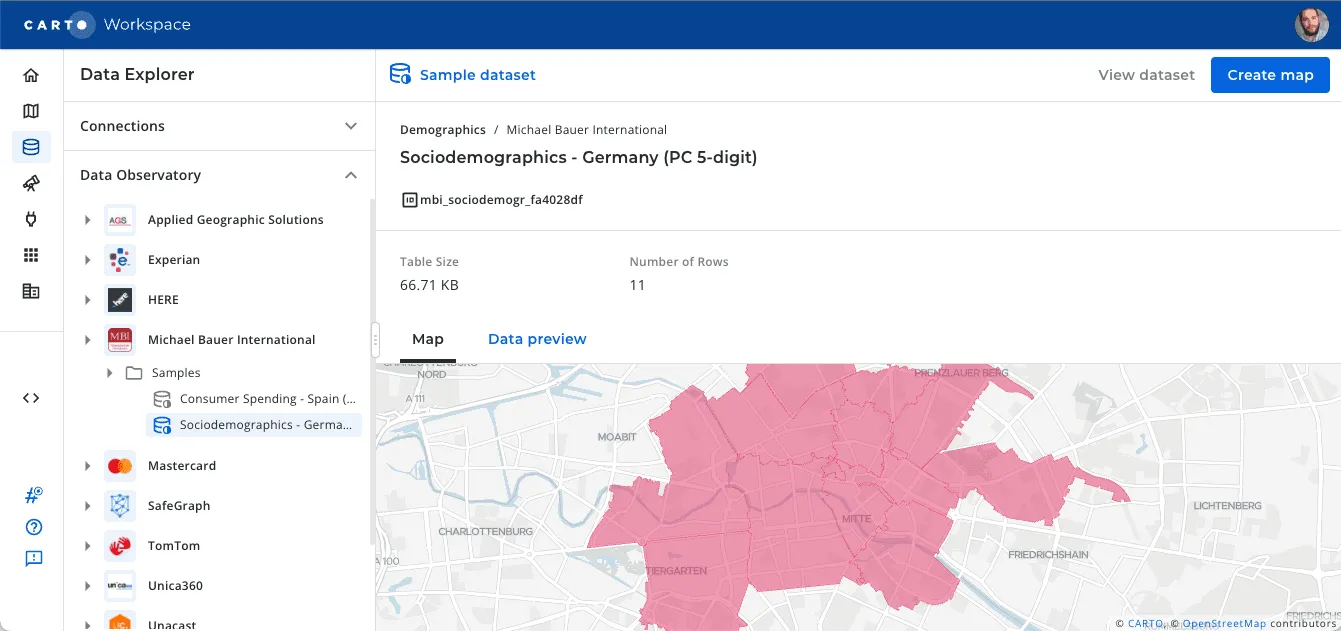 Screenshot showing Data Observatory experience on the Data Explorer page