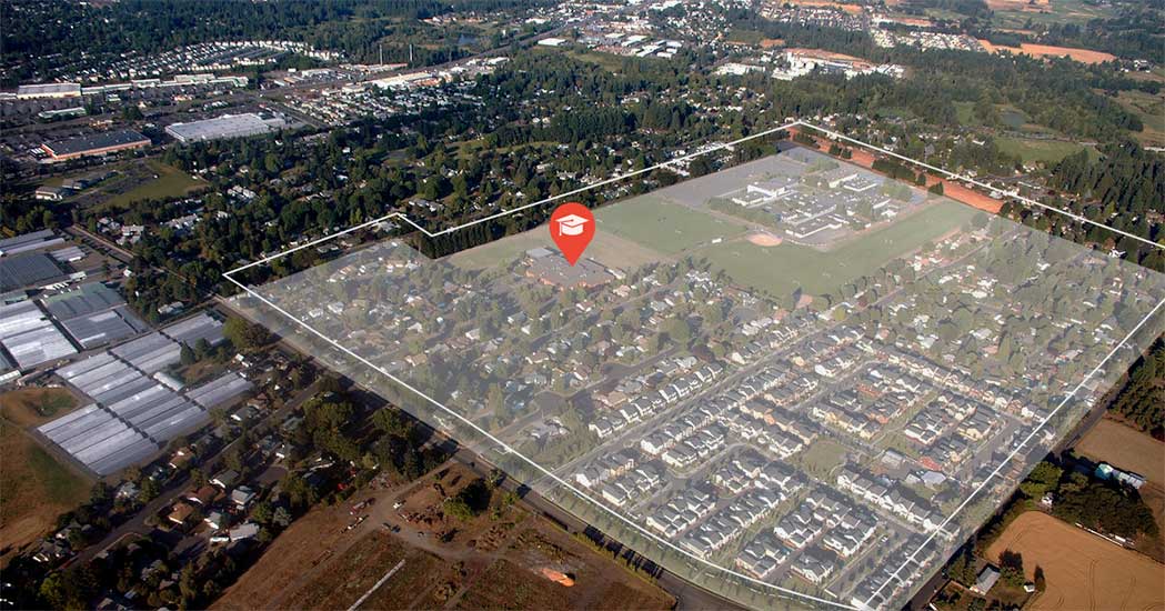 Aerial photograph of a representation of a school boundary