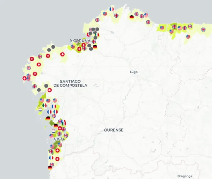 Map showing Swiss interest in La Coruña