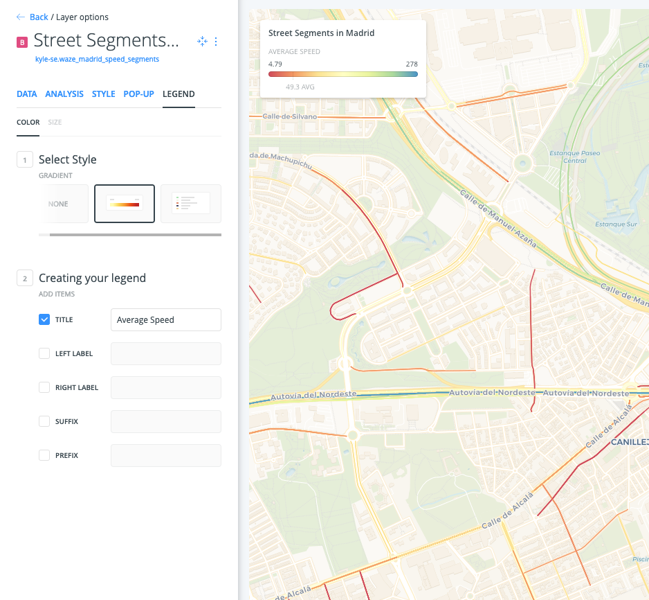 A screenshot showing how to setup a legend in CARTO Builder