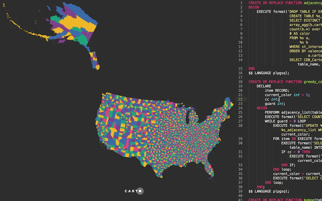A SQL approach to graph coloring applied to maps