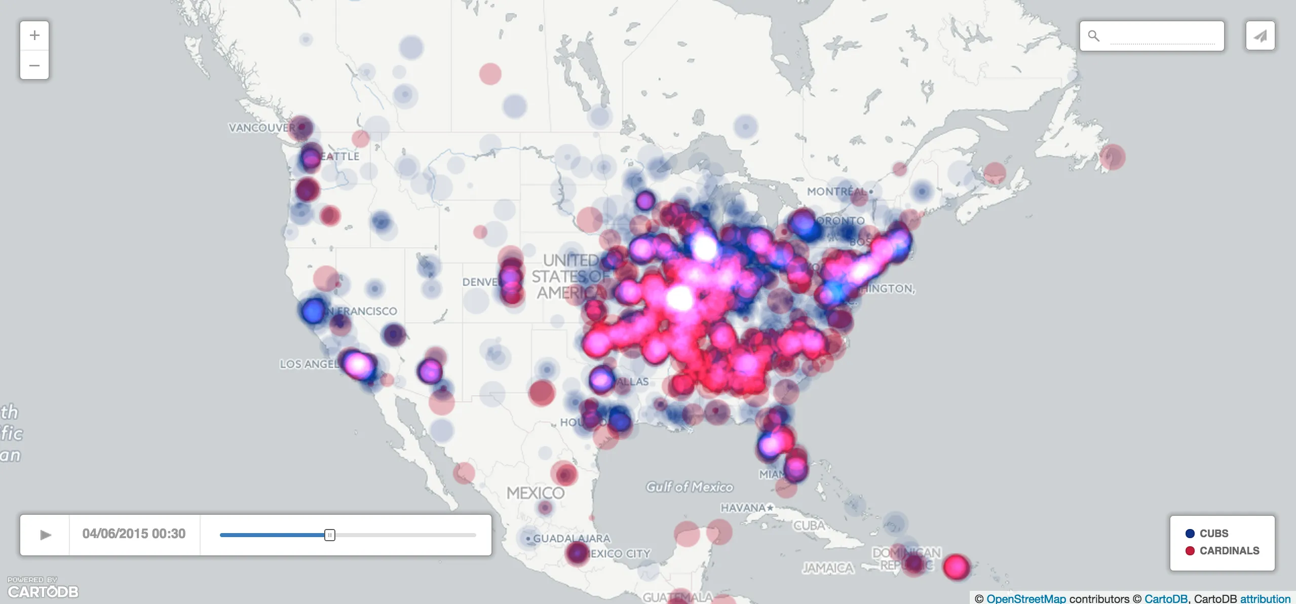 CartoDB Twitter Map for MLB Cubs v Cardinals game