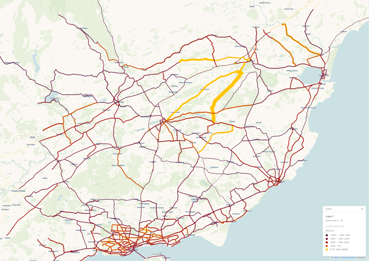 A screenshot of BT Active Intelligence data on a map