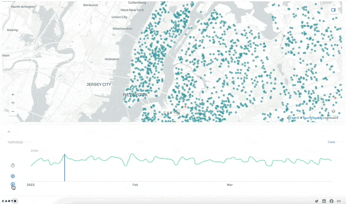 An animated gif showing 911 calls on a map over time