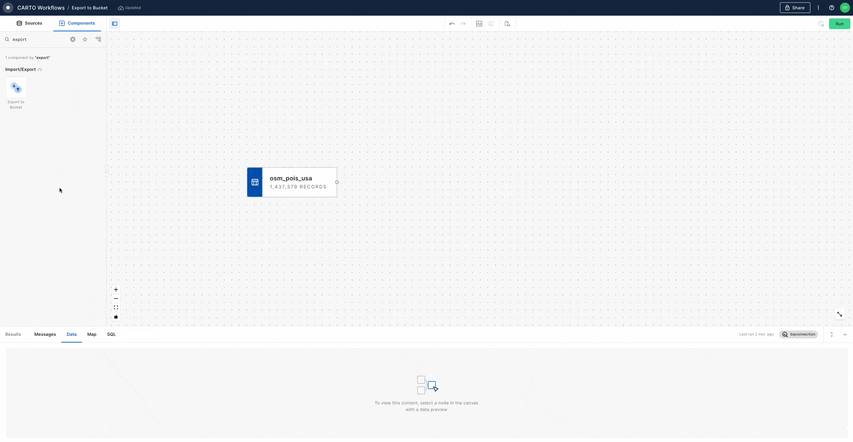 A gif showing how to export features to bucket