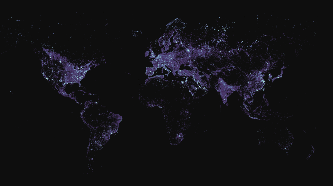 A map of the world showing night lights