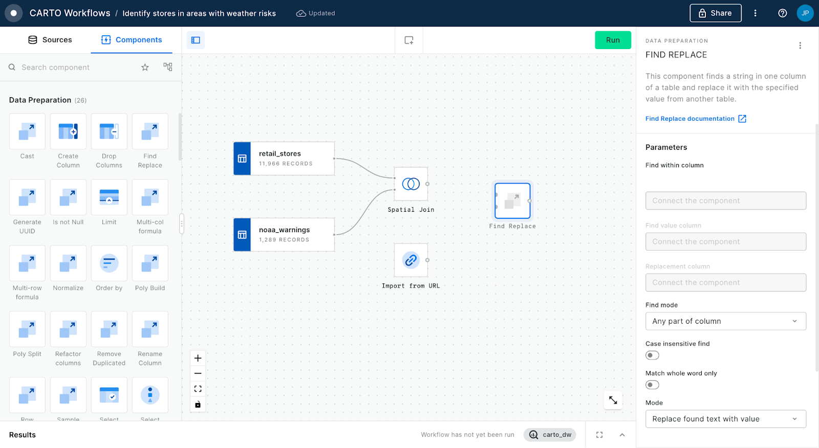 A screenshot of CARTO Workflows.