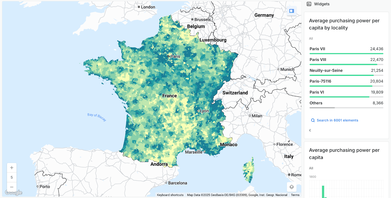 Map using NIQ Purchasing Power 