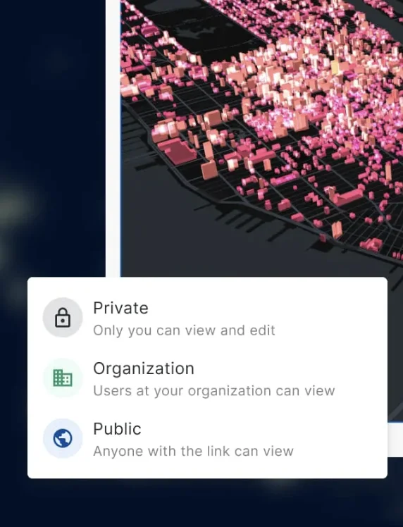 Sharing a CARTO map with private, organization, and public access in BigQuery