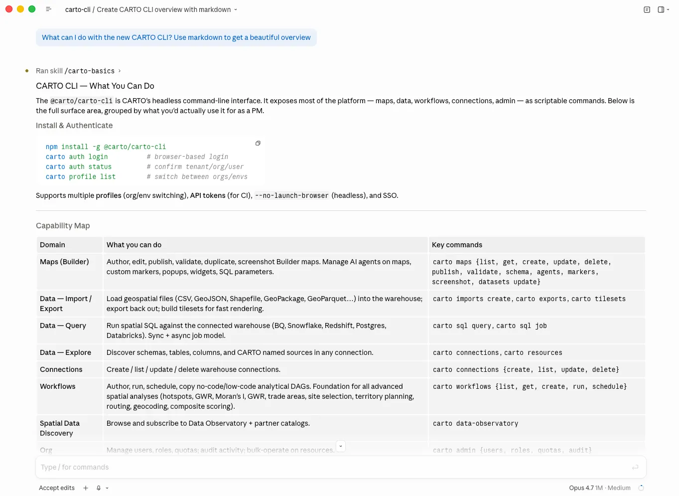 CARTO CLI screenshot