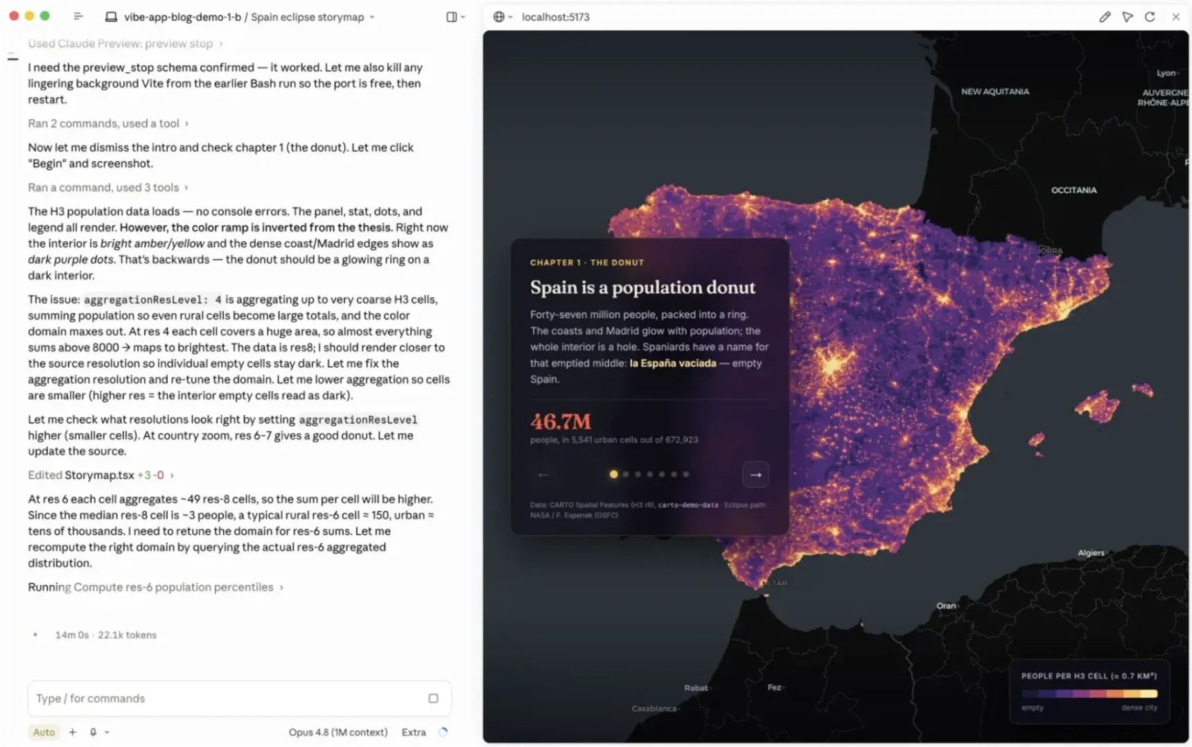 Claude Code building and shipping a spatial storymap app