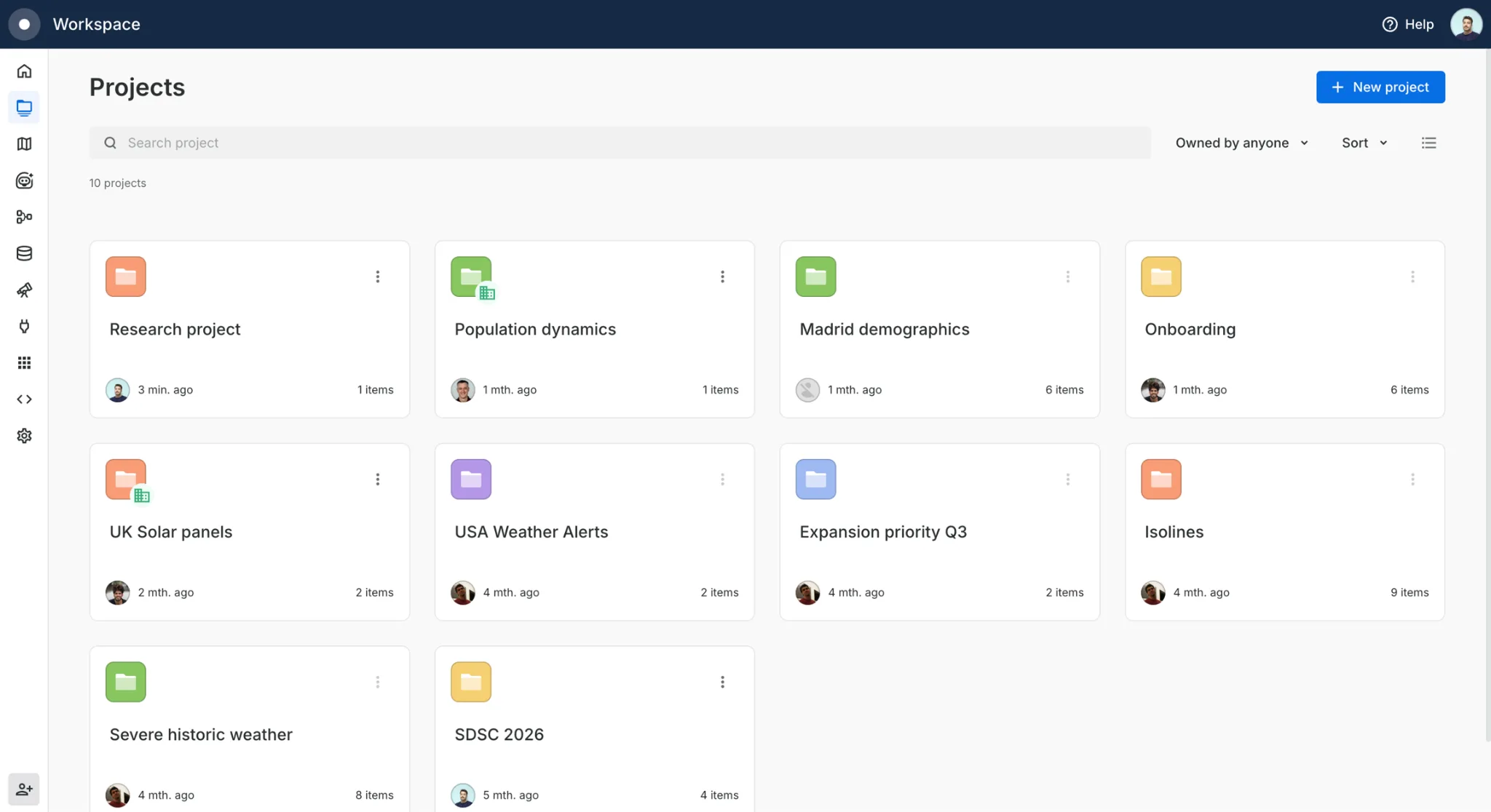 Projects and folders in the CARTO Workspace