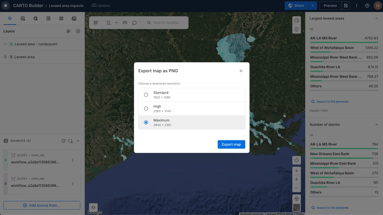 Exporting a high-resolution map image from CARTO Builder