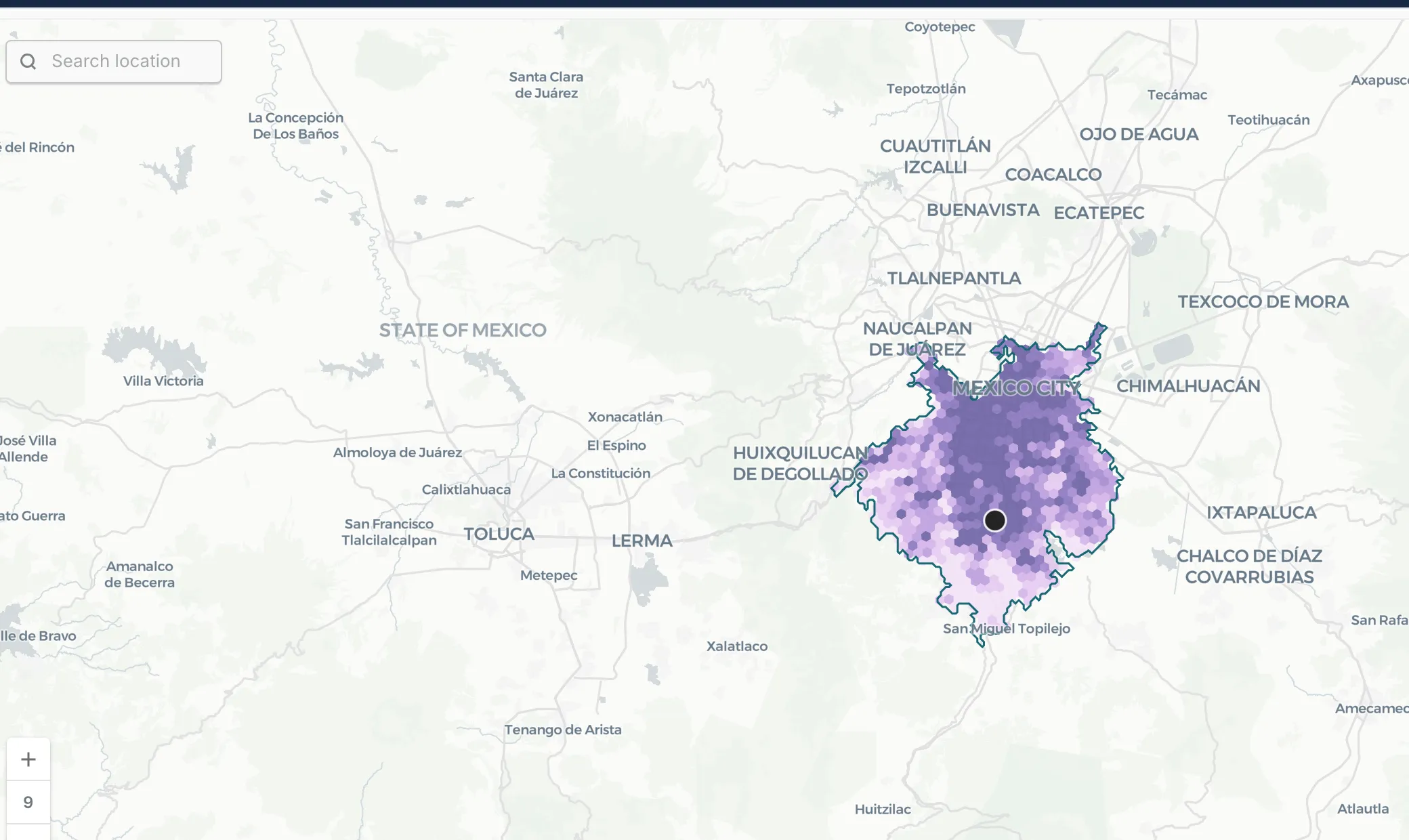 Activation hotspots within a 30 minute drive of Estadio Azteca in Mexico City